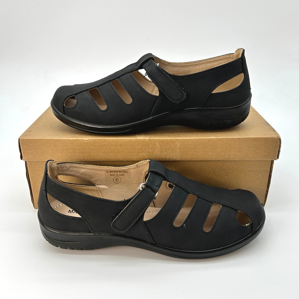 Womens Fisherman Sandals Size 6 Black Synthetic Leather Comfortable Casual NEW